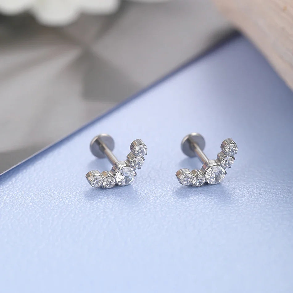 1Pc G23 Titanium Cartilage Stud Earrings for Women Lip Stud Labret Piercing Helix Daith Piercing Body Jewelry