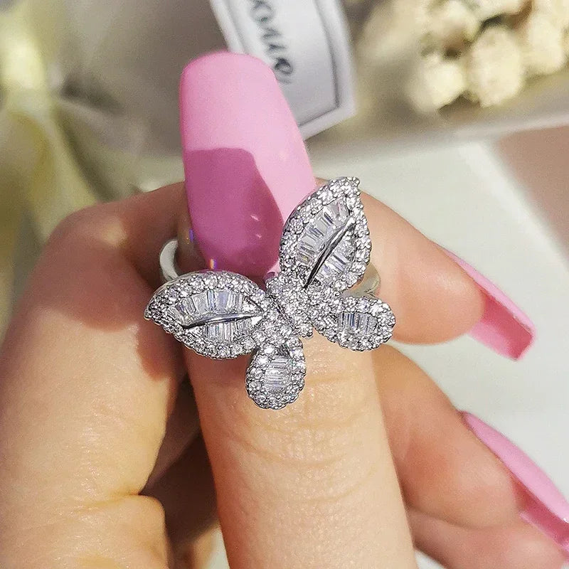 2026 New Trendy Butterfly silver color cute Fashion Ring For Women Party Gift  Jewelry Wholesale R6134