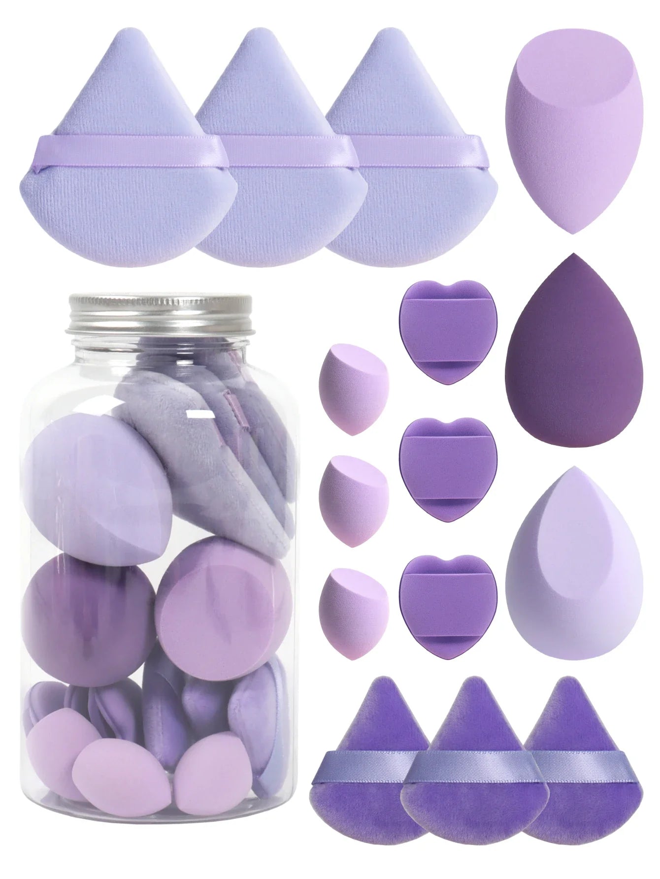 Spring 15 Cans,3 Loose Powder Puffs & 3 Mini Loose Powder Puffs & 3 Mini Makeup Eggs & 3 Mini Air Cushion Puffs, Foundation Mix