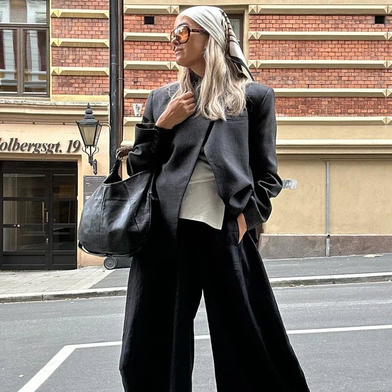 MUJER Women's Tailoring Blazers Vintage Office Blazer Woman Faux Wool Coats for Women Streetwear Outerwears Fitted Jacket Women