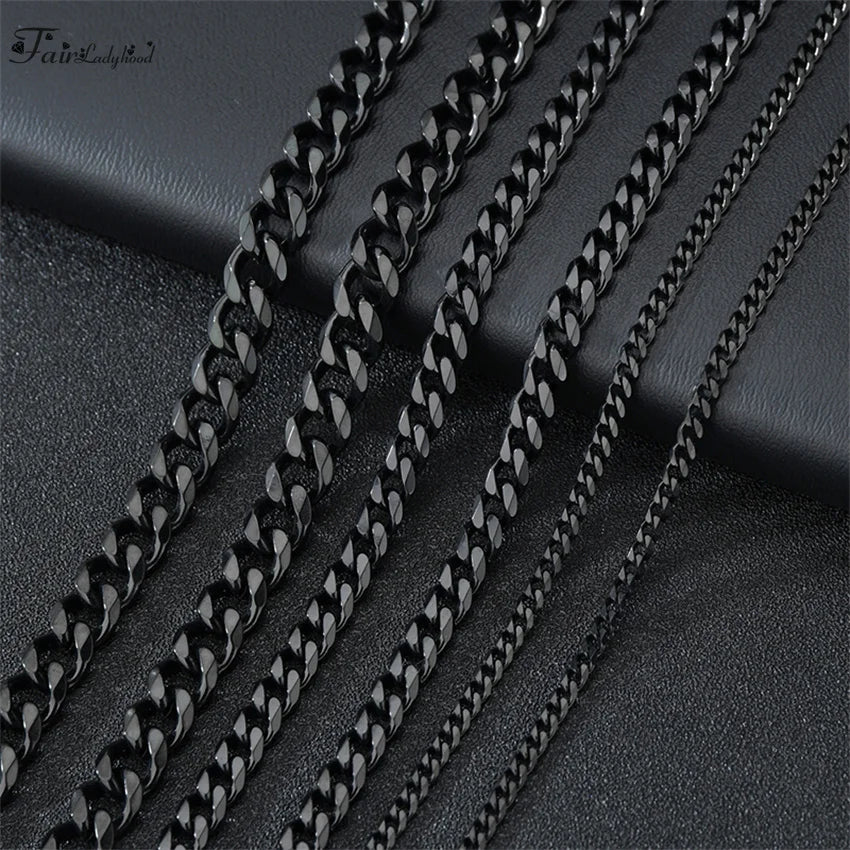 1 piece Size 3.6mm-9mm Men's Necklace Stainless Steel Cuban Link Chain Bracelet Necklace Steel Color Male Jewelry