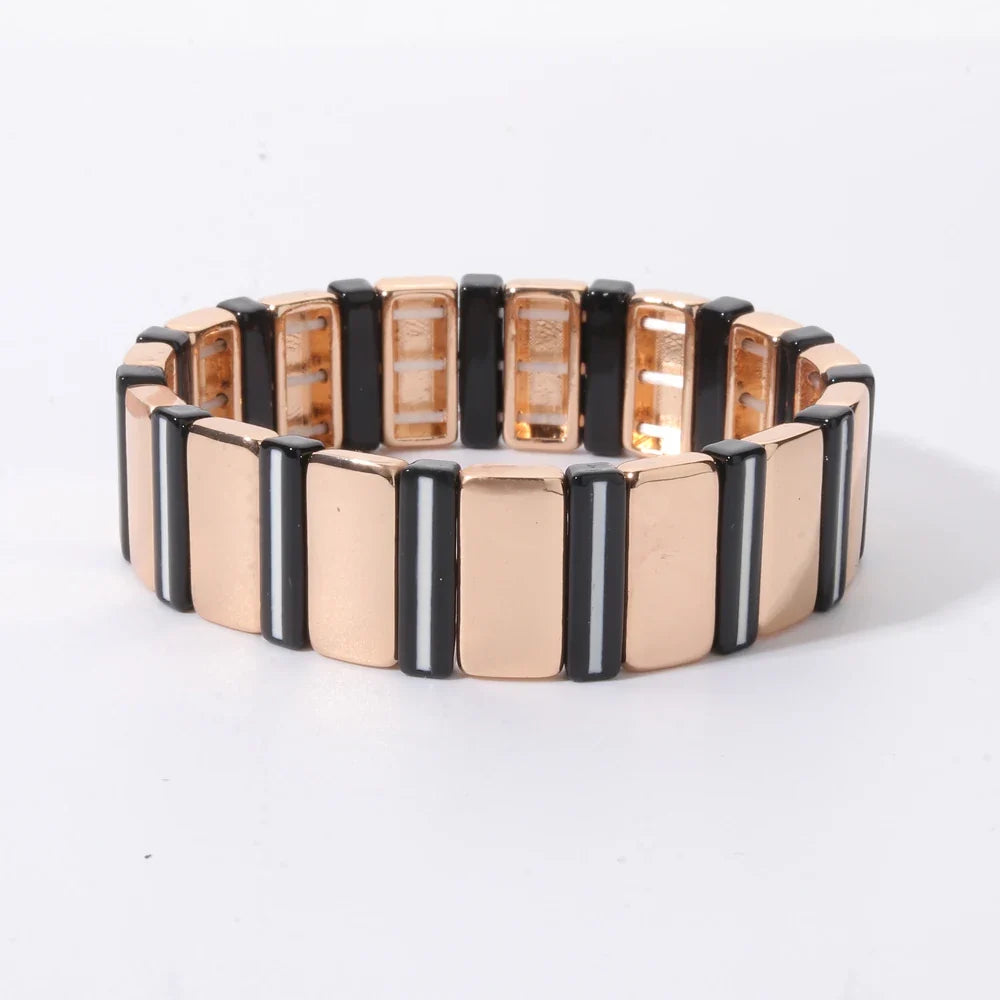 2026 New Black Gold Color Beaded Bangle for Women and Men Handmade Elastic hand Wrist Bracelets