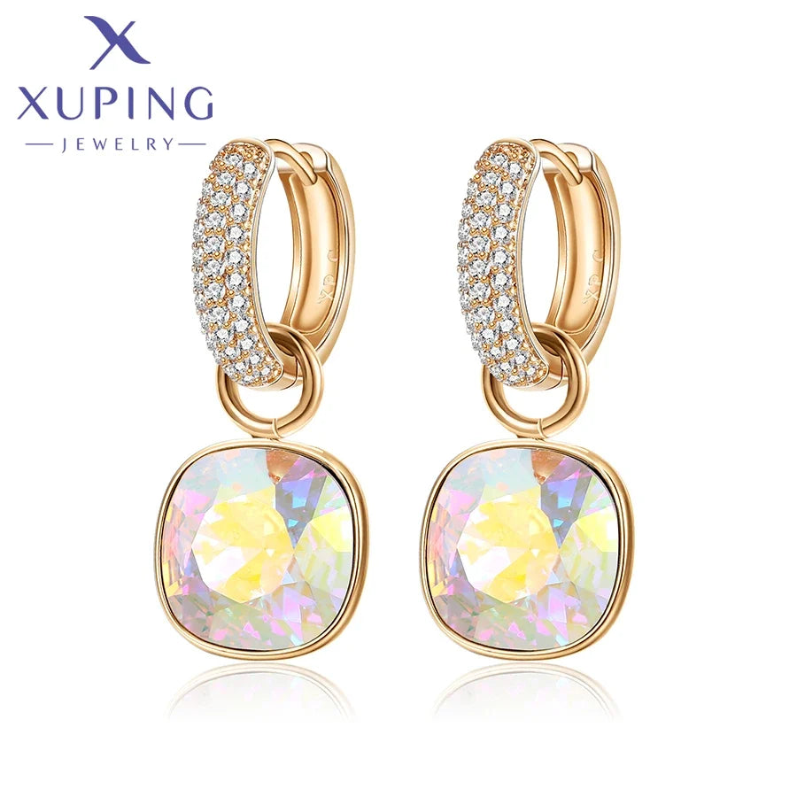Xuping Jewelry Charm Square Shaped Luxury Exquisite Gold Color Plated Crystal Earring for Women Gift A00606258