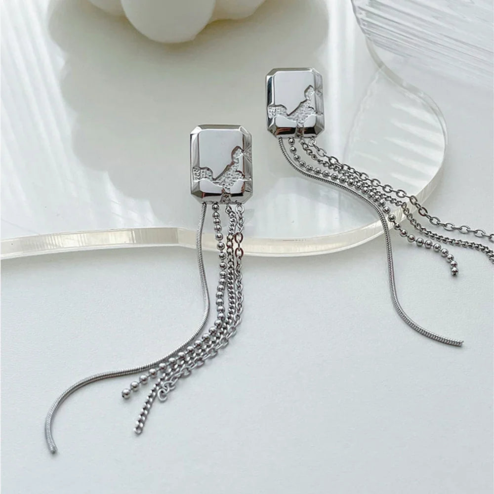 ENFASHION Simple Stainless Steel Gold Color Drop Earrings Chain Tassel Earring Pendientes Mujer Fashion Jewelry Party E221354