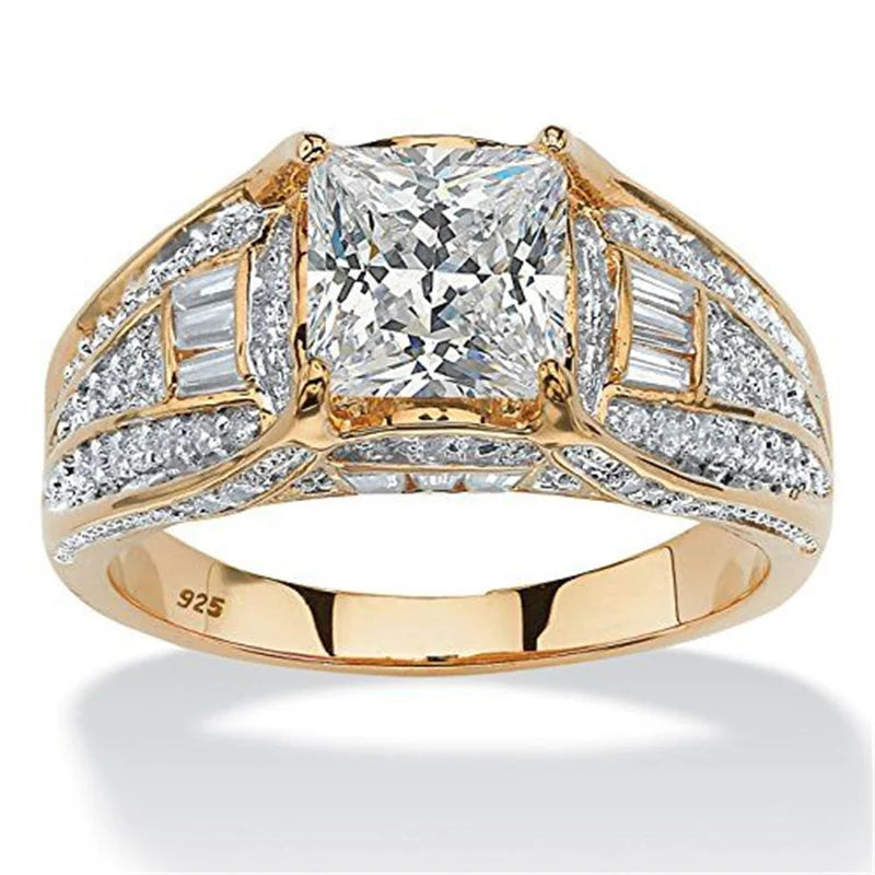 Aesthetic Inlaid White CZ Women's Ring Dazzling Gold Color Geometry Daily Wear Party Jewelry Anniversary Gift