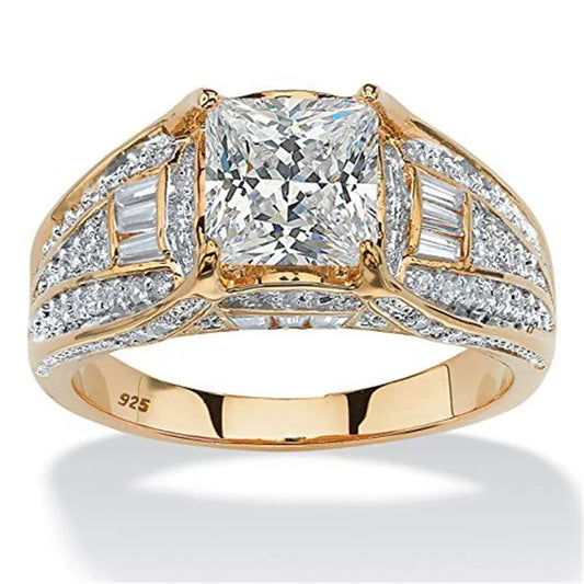 Aesthetic Inlaid White CZ Women's Ring Dazzling Gold Color Geometry Daily Wear Party Jewelry Anniversary Gift