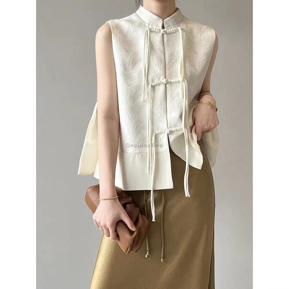 2026 spring new chinese new style plate buckle waistcoat jacket jacquard stand collar sleeveless retro women cheongsam waistcoat