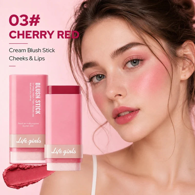 3-in-1 Cream Blush Stick Cheeks Lips Eyes, Long Lasting Waterproof Blendable Dewy Glow Makeup Stick for All Skin Tones