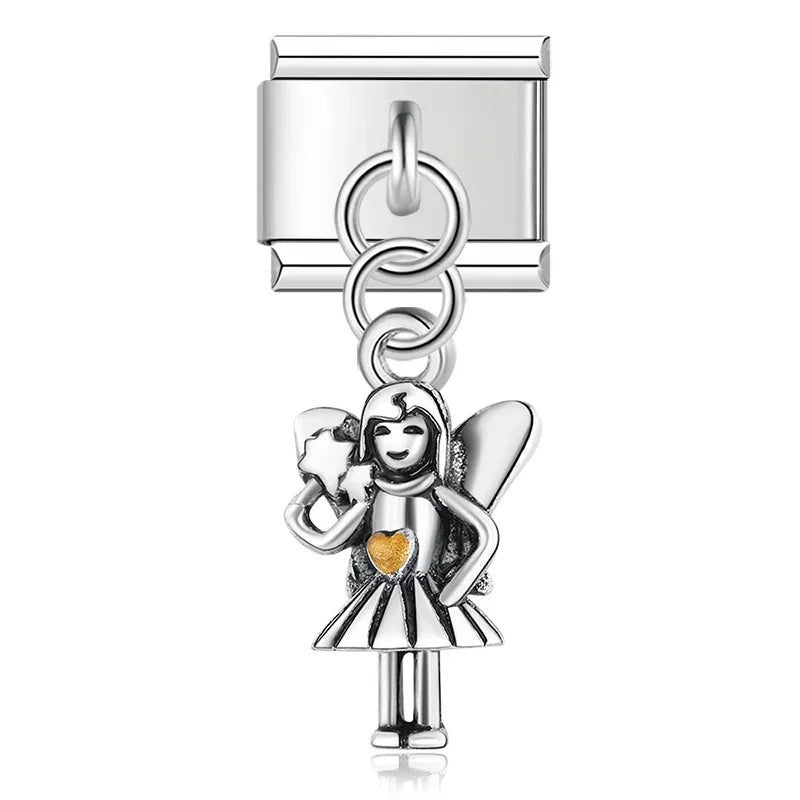 Hapiship 9mm Width Original Daisy Unicorn Angel Cup Santa Claus Italian Charm Fit Bracelet Stainless Steel Jewelry Making DJ050
