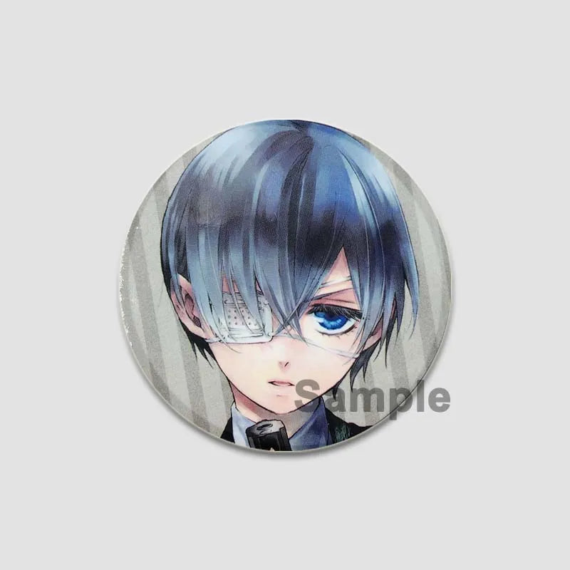 58MM Cartoon Comics Black Butler Creative DIY Badge Tinplate Plastic Pins Button Brooches for Backpack Accessories Jewelry Gifts