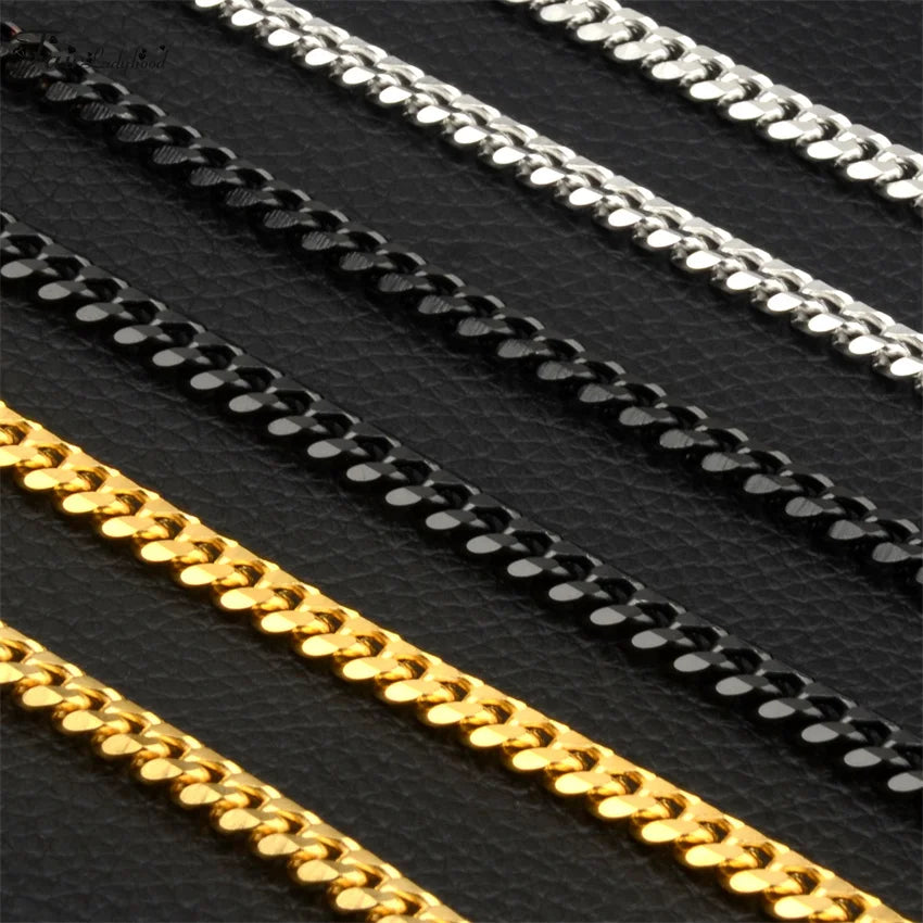 1 piece Size 3.6mm-9mm Men's Necklace Stainless Steel Cuban Link Chain Bracelet Necklace Steel Color Male Jewelry