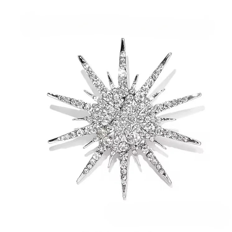 Rhinestone Hexagram Brooches for Women Men Fashion Starburst Metal Lapel Pin Clothes Accessories Office Leisure Jewelry Gift
