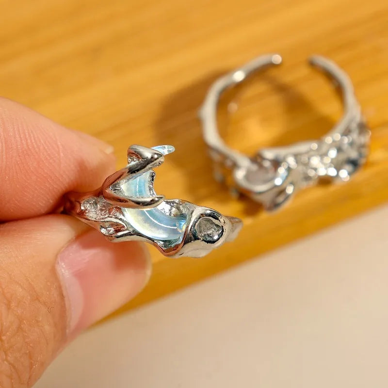Vintage Y2K Irregular Sun Moon Open Ring for Women Men Adjustable Metal Punk Finger Rings Fashion Party Jewelry Lovers Gifts