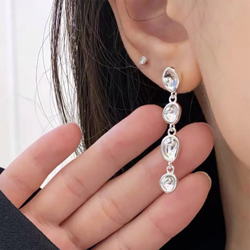 Foxanry Non-fading Silver Color Drop Earrings for Women Couples New Fashion Simple Chain Tassel Geometric Handmade Party Jewelry