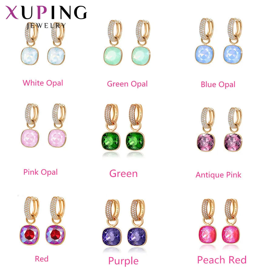 Xuping Jewelry Charm Square Shaped Luxury Exquisite Gold Color Plated Crystal Earring for Women Gift A00606258