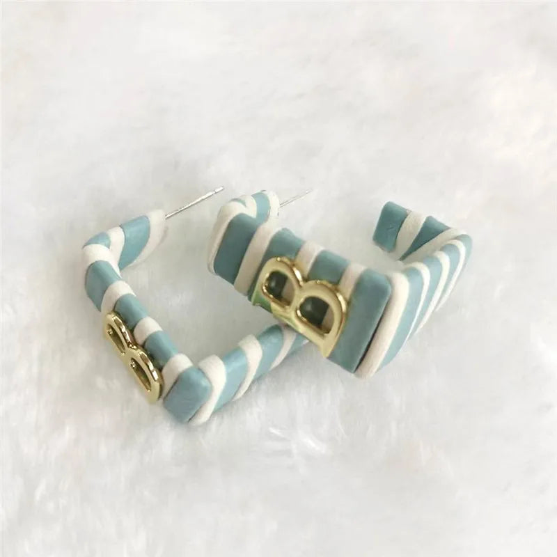 28 Colors Zebra Pu Leather Square Hoop Earrings For Women Fashion Jewelry Letter Alphabet Geometric Stripe Pendientes Mujer