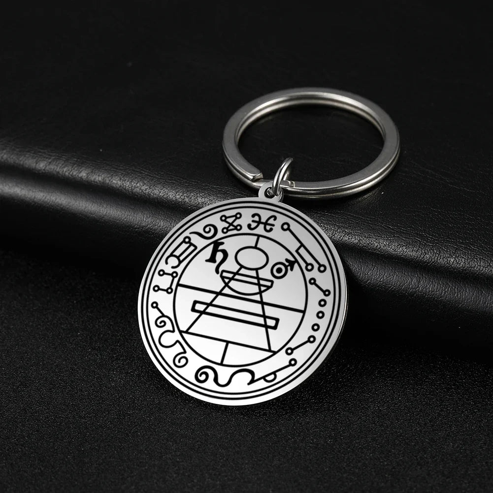 Dawapara Protection Secret Seal of Solomon Pendant Keychain Witchcraft Hexagram Wealth Fortune Amulet Stainless Steel Jewelry