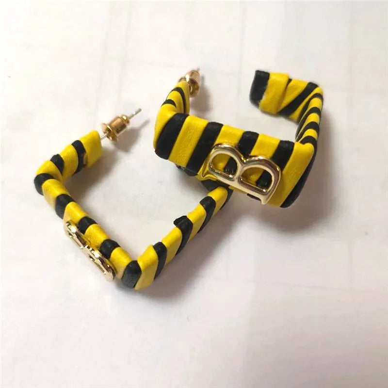 28 Colors Zebra Pu Leather Square Hoop Earrings For Women Fashion Jewelry Letter Alphabet Geometric Stripe Pendientes Mujer