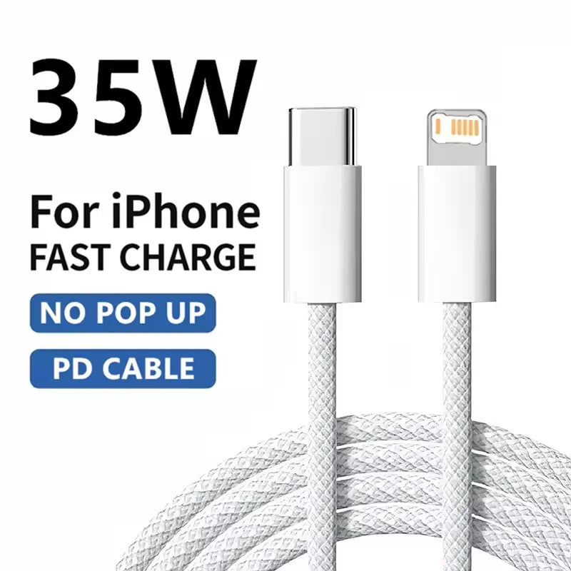 1m 2mPD Braided 35W Fast Charge Cable For iPhone 13 14 Pro Max 11 12 mini X XR XS Max 7 8 Plus Quick Charging USB-C Data Cables
