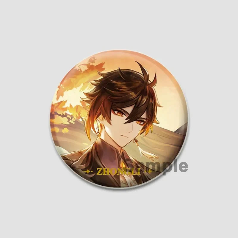 Genshin Impact Game Brooches 58mm Round Button Pins for Backpack Jackets Jewelry Cartoon Cosplay Badge Hutao Zhongli Xiao Badges