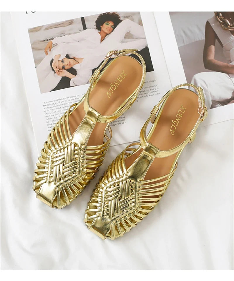 ZAROY Summer Women Gladiator Sandals Flat Ankle Strap Narrow Band Roman Shoes Casual Beach Vacation Hollow Out Big Size Sandalia