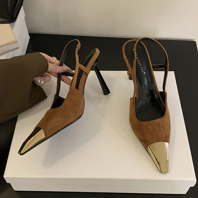 SUOJIALUN 2024 New Brand Women Sandal Fashion Mix Color Ladies Eelgant Outdoor Dress Slingback Shoes Thin High Heel Sexy Pumps S