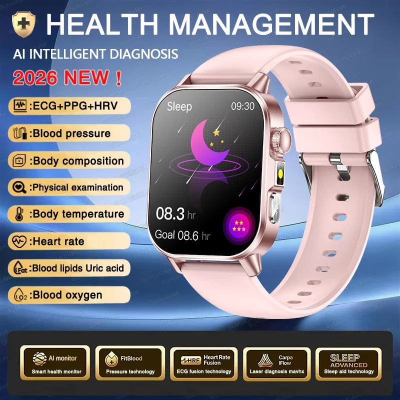 New Men Accurate Health Diagnosis ECG Smart Watch Blood Pressure Blood Oxygen Blood Fat Uric Acid Temp Bluetooth call Smartwatch