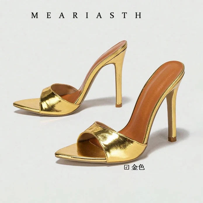 12/10cm pointed Open Toe High Heel Shoes Woman Summer OutsideSlipper Party Stiletto Luxury Designer Patent Leather Women Sandals