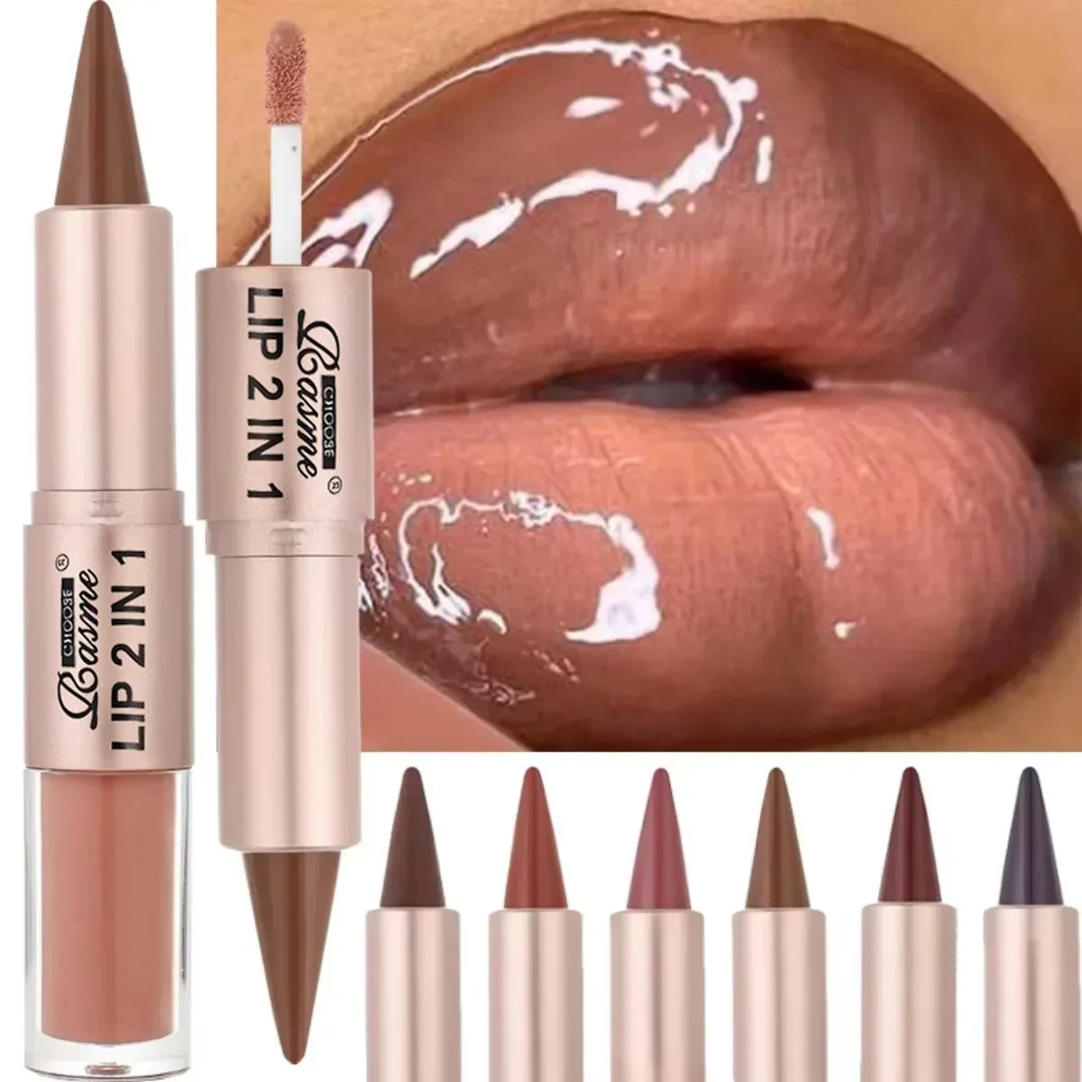2-in-1 Lipstick & Lip Gloss, Dual-End Design, Waterproof Long-Lasting Lip Liner, Moisturizing Glossy Finish for Plump Lips