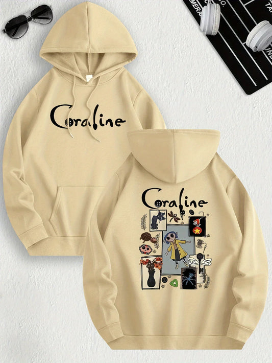 Coraline Inspired Casual Hoodie for Women's Sleeve Regular Fit Hooded Pullover Fashion Casual HipHop Sweatshirts Harajuku