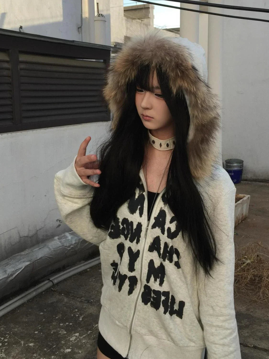 Korean Fashion Sweatshirts Harajuku Gothic Printed Coats Jackets Subculture Vintage Faux Fur Hooded Women Casual Y2k Clothing