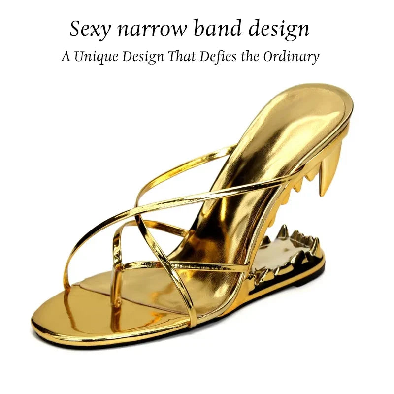 Dilalula Fashion Super High Strange Heel Mules For Women Narrow Band Summer Slippers Sexy Night Club Party Shoes