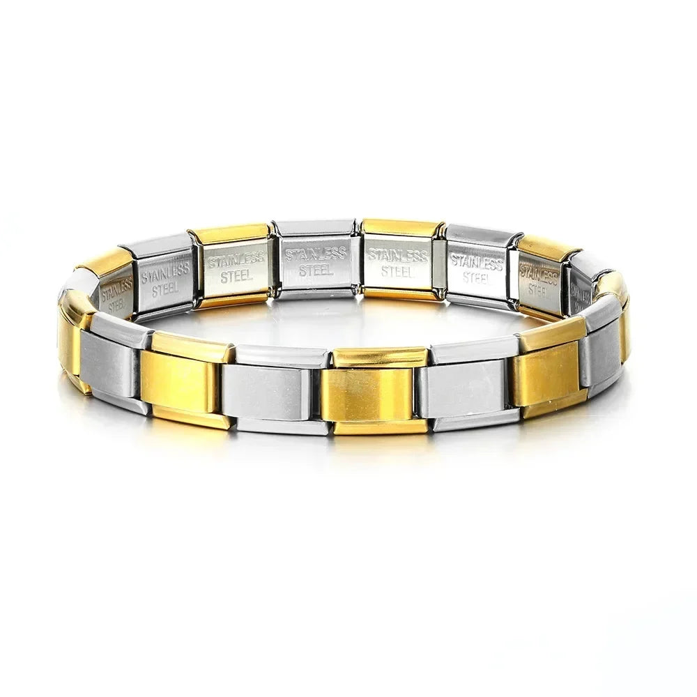 Italian Charm Link for Women Men 9mm Width Silver Gold Color Chain Stainless Steel Bracelet on Hand DIY Making Jewelry Wholesale