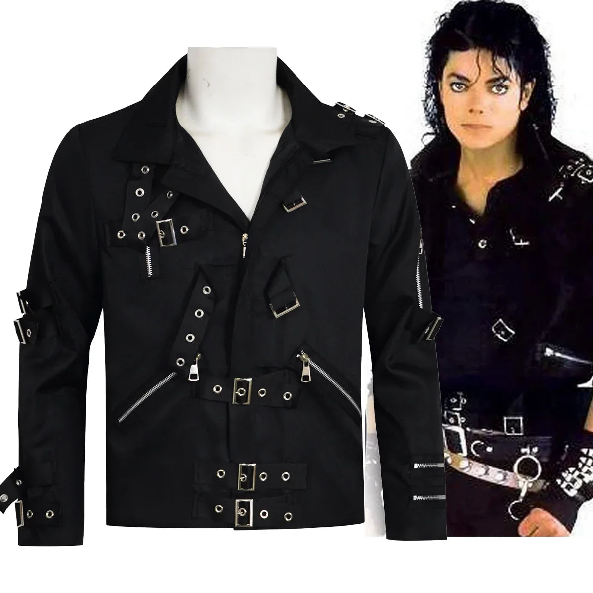 Michael Jackson Cosplay Costume BAD MJ Punk Jacket Black Slim BAD Jacket Costume Clothing for Man Adore Stars Impersonator