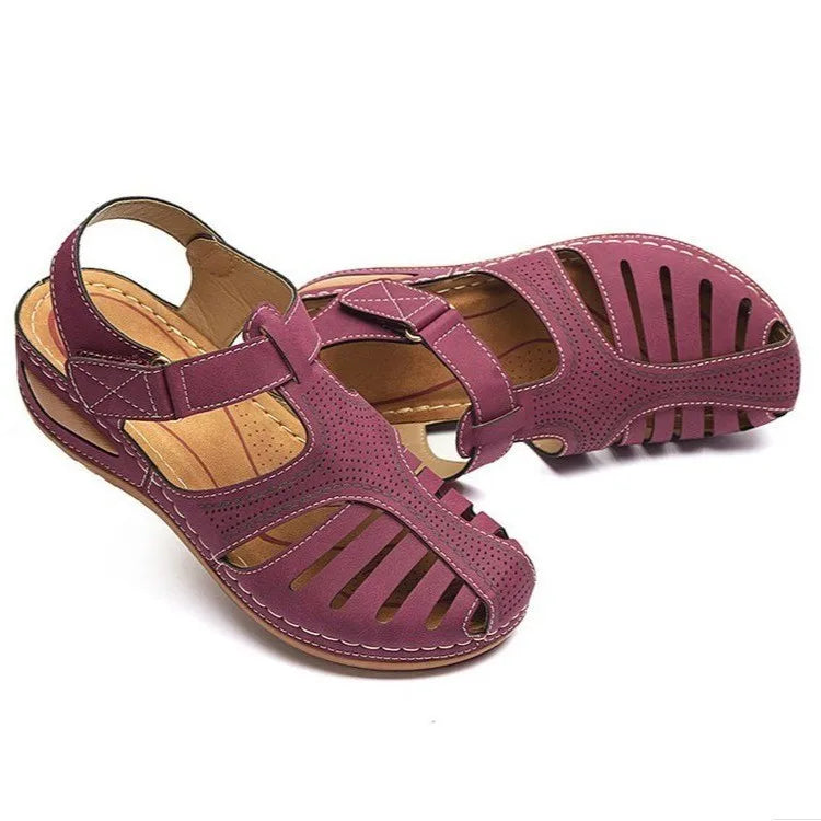 Summer Women Sandals Retro Hollow Out Leather Shoes Comfortable Soft Sole Ladies Beach Sandals Female Breathable Wedge Sandalia