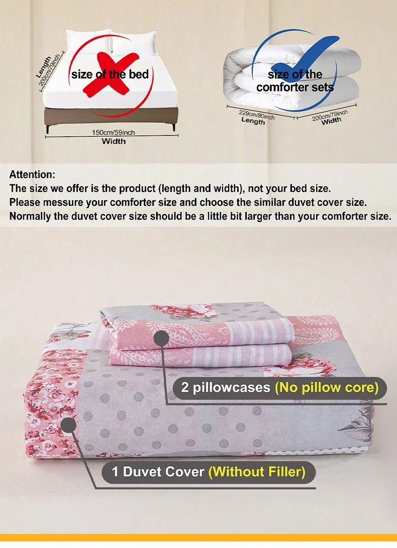 3pcs Splicing floral Pattern Duvet Cover Set, Soft Skin-Friendly Bedding Set Includes 1 Duvet Cover And 2 Pillowcases