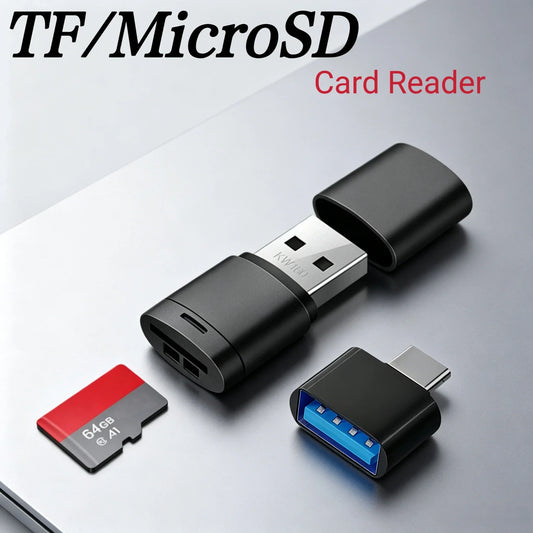 USB 2.0 Mini TF Card High-Speed Memory Card Reader with Type-C Adapter, Compatible up to 2TB, Portable Memory Card