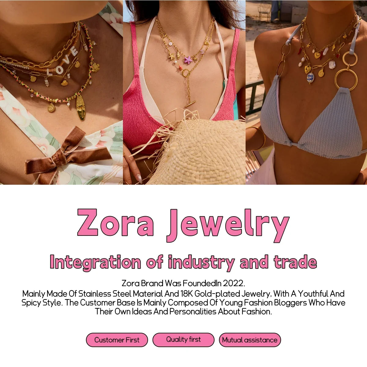 Zora Y2K Trendy 18K Gold Color Plated Sun Cross Fish Moon Pendant Multi Layer Necklace Waterproof Stainless Steel Women Jewelry