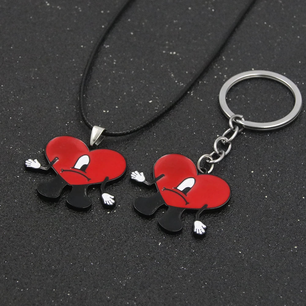 Cute Rabbit Bad Bunny Keychain Fashion Heart Pendant Keyring For Women Men Jewelry Gift