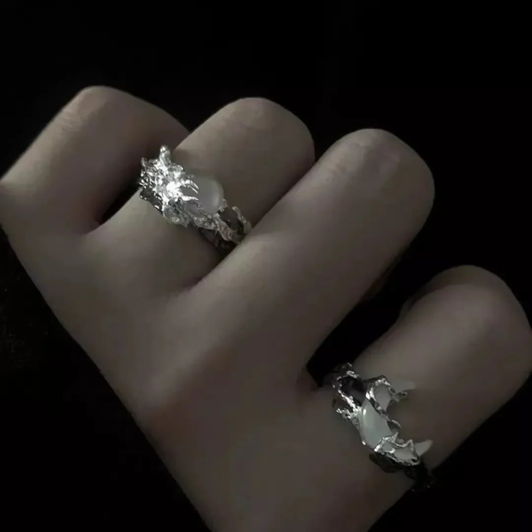 Vintage Y2K Irregular Sun Moon Open Ring for Women Men Adjustable Metal Punk Finger Rings Fashion Party Jewelry Lovers Gifts