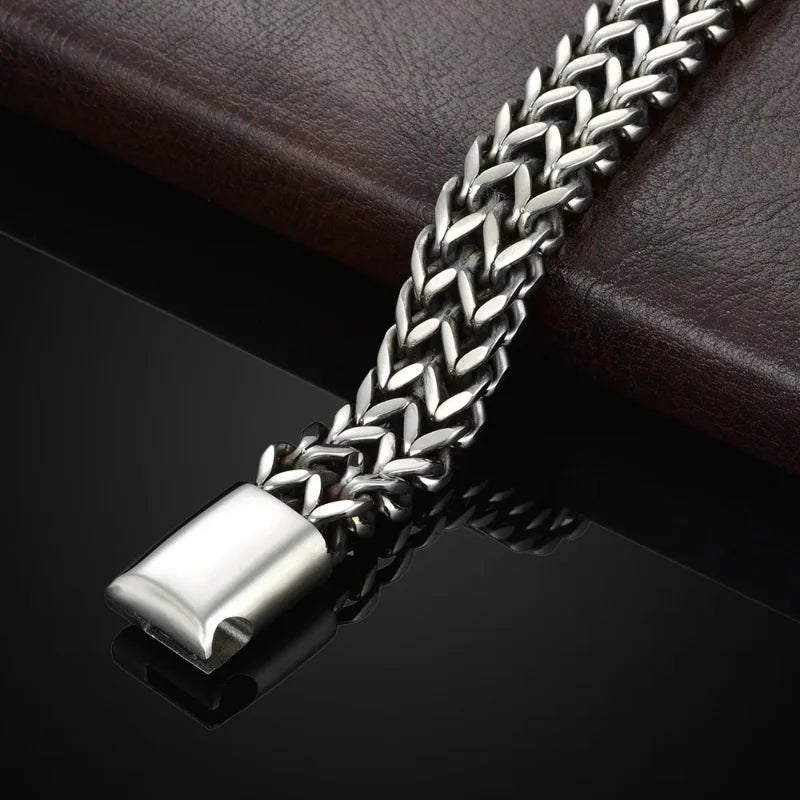 1pcs Men's Stainless Steel Braided Chain Bracelet, Punk Rock Wristband, Magnetic Clasp, Fashion Jewelry Gift for Him