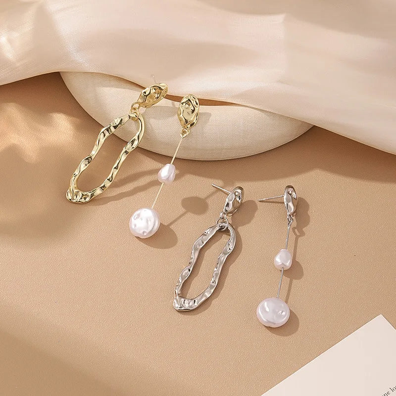 LATS Elegant Asymmetrical Baroque Pearl Stud Earrings for Ladies and Girls Personality Irregular Fashion Jewelry Party Gifts