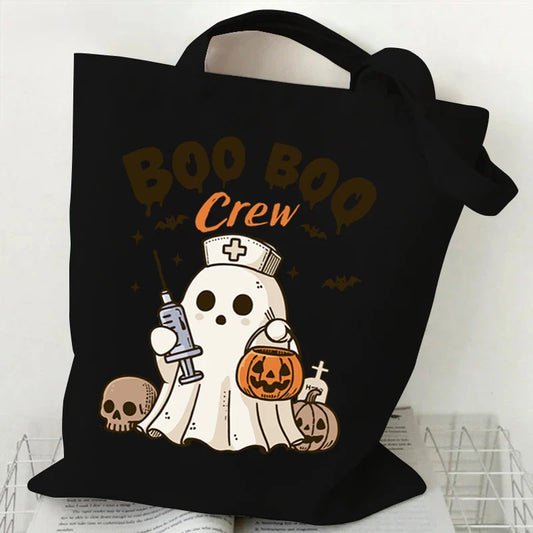 Women's Handbags Spooky Ghost Halloween Gift Canvas Shopping Bag Pumpkin Cute Ghost Halloween Tote Bags Retro Skeleton Handbags
