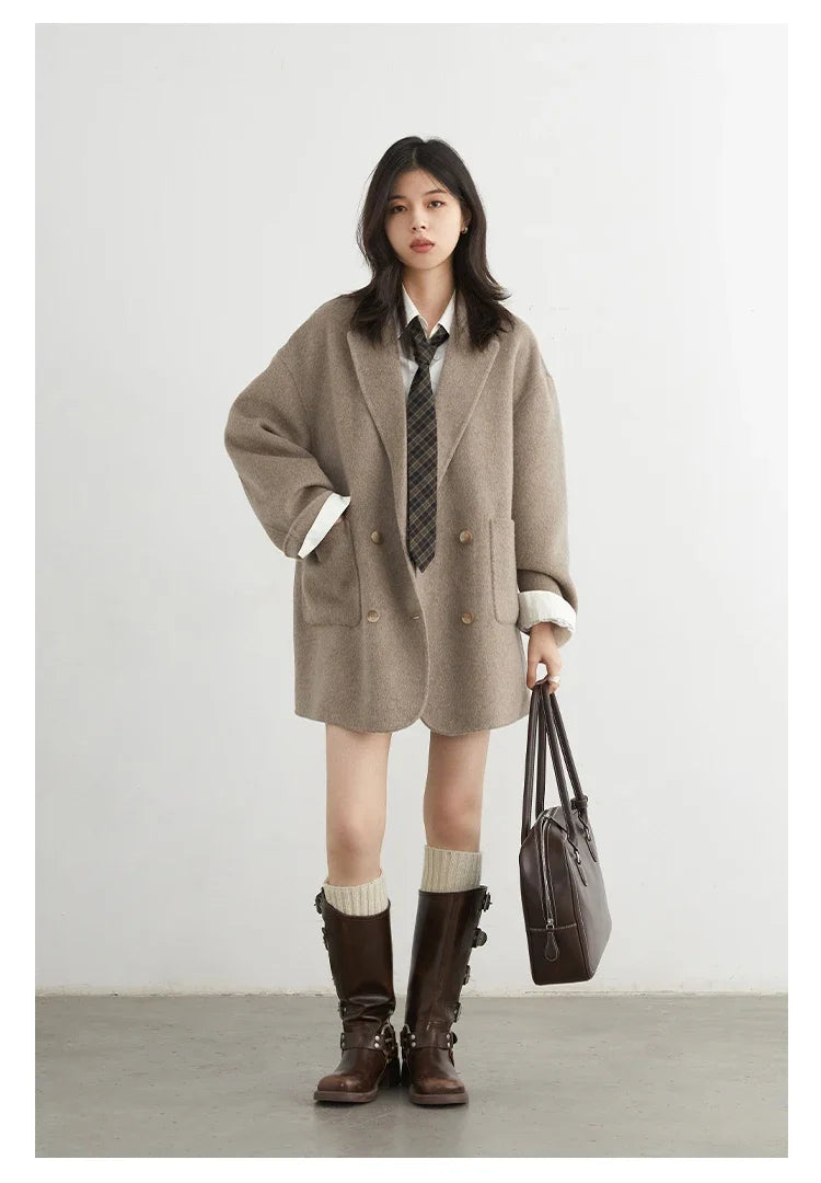 CHIC VEN New Women Woolen Coat Loose Solid Mid-length Double-sided Oversized Office Ladies Jackets Outerwear Autumn Winter 2026