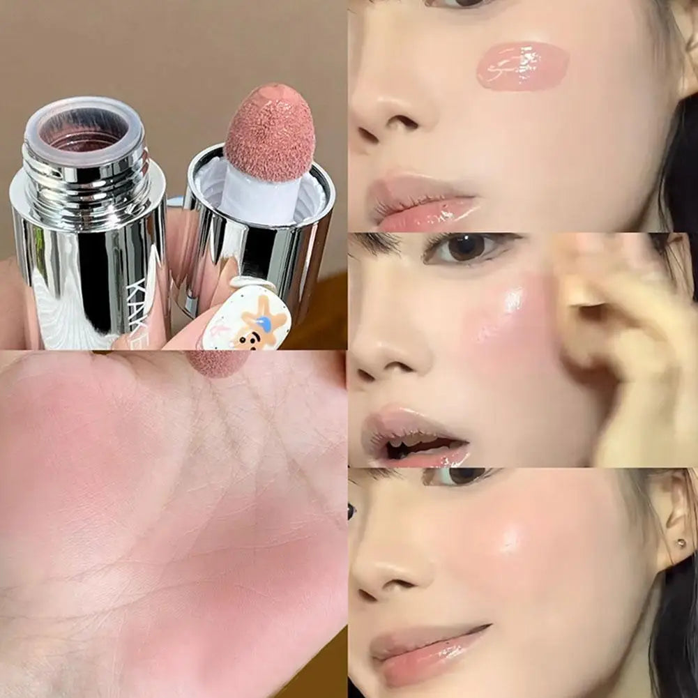 4 Colors Moisturizing Sponge Head Blusher Liquid Blush Stick Cheek Lip Milk Highlighter Natural Pink Rouge Matte Brighten Makeup