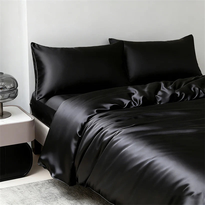100% Mulberry Silk Bedding Set High End Silk Bed Sheets Set Luxury Smooth Duvet Cover Set Single Double Queen King Size Bedsheet