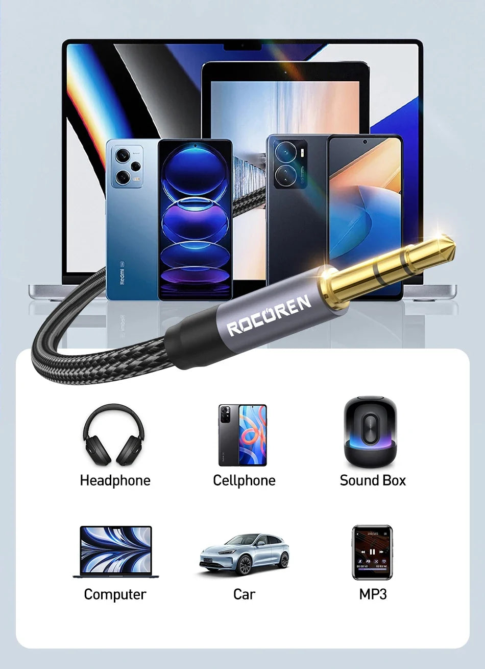 Rocoren Audio Cable 3.5 mm Jack Male to Male Aux Cable For Phone Headphone Car MP3 Speaker Computer 3.5mm Jack Aux Wire Cord 5M