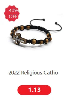 Religious Catholic Cross Bracelet Wooden Beads Wrap Braided Jesus Prayer Bracelets Handmade Jewelry Gift