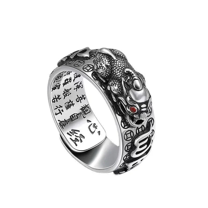 Chinese Feng Shui Pixiu Ring Silver Plated Copper Coins Adjustable Rings for Women Men Amulet Wealth Lucky Jewelry Birthday Gift