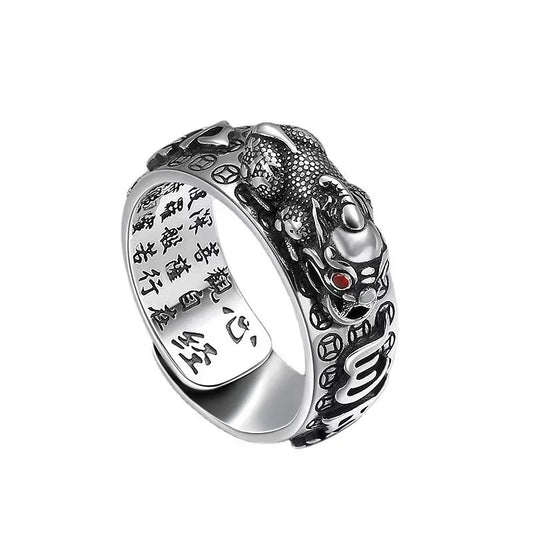 Chinese Feng Shui Pixiu Ring Silver Plated Copper Coins Adjustable Rings for Women Men Amulet Wealth Lucky Jewelry Birthday Gift